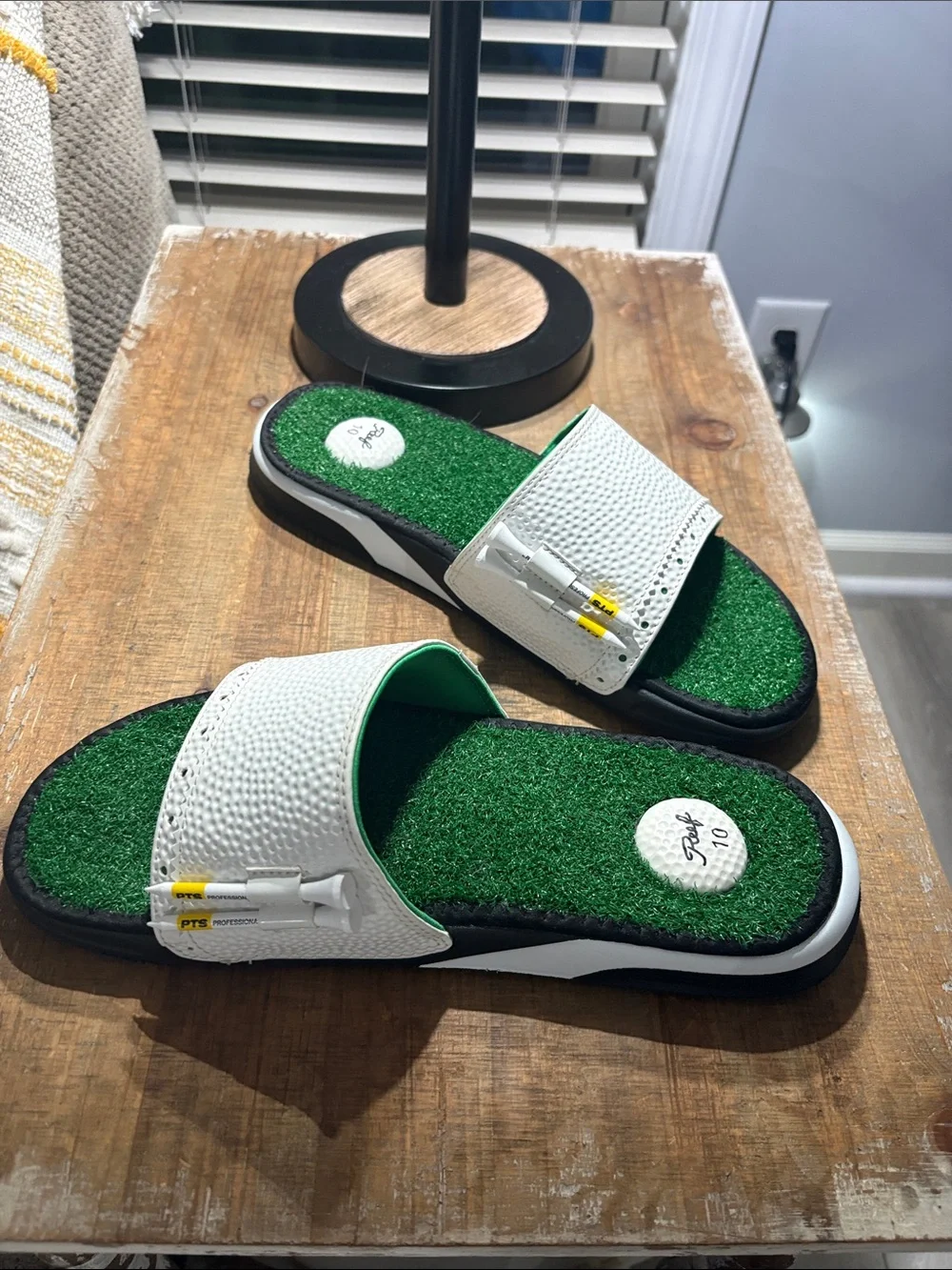 Reef Men’s White Slides with Green Turf Footbed